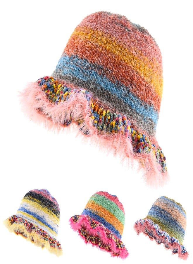 Busnos Crochet Bucket Hats for Women Fashionable Cute Winter Hat for Women Womens Knit Hats Pink Womens Beanie - Image 1